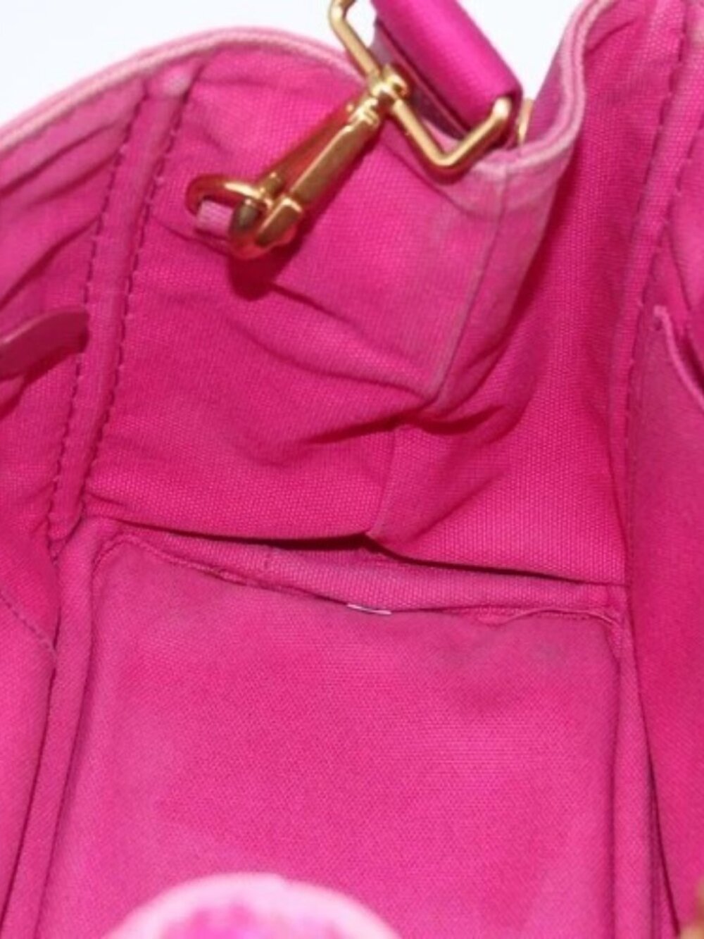 PRADA Canapa PM Hand Bag Canvas 2way Pink Gold Auth ka2235 - Picture 14 of 16